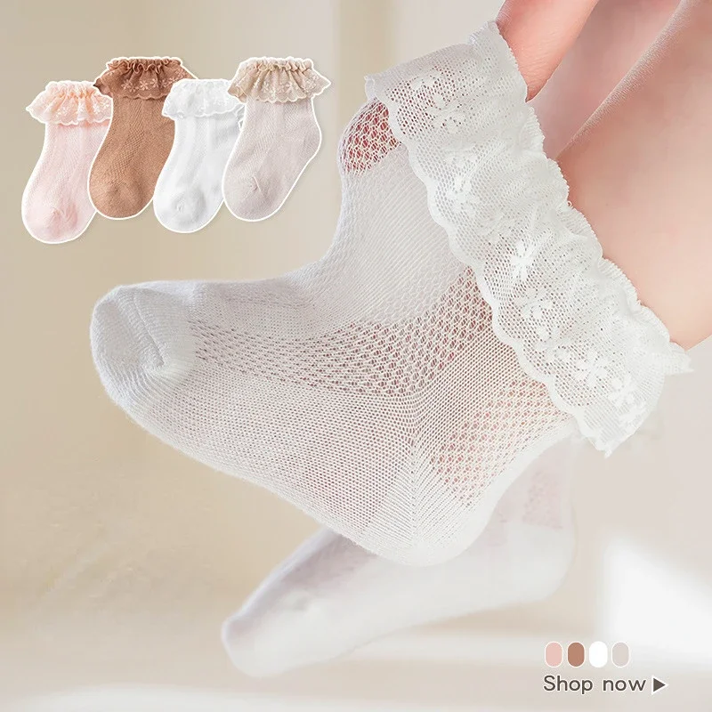 1 Pair Summer Baby Sock Ins Simplicity Korean Solid Color Ruffle Sock for Toddler Girl Cotton Thin Mesh Breathable Kids Sock