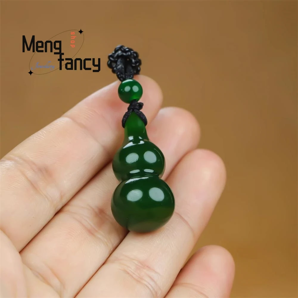 Natuurlijke Hetian Jade Spinazie Groene Jaspis Kalebas Hanger Eenvoudige Retro Prachtige Mode-Sieraden Best Verkochte Luxe Kerstcadeaus