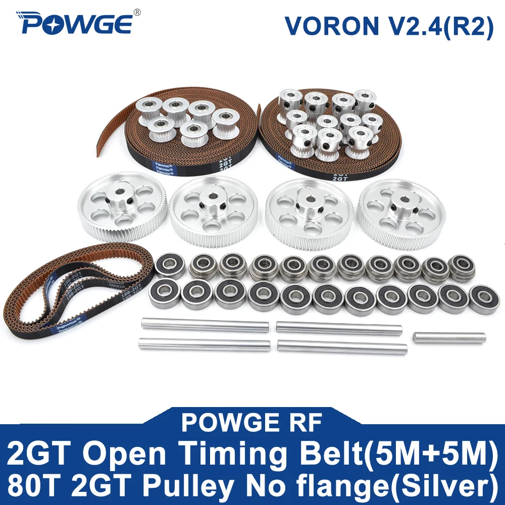 POWGE VORON 2.4 R2 Motion Kit GT LL-2GT RF EPDM Timing Belt 2GT Timing Pulley 16T/20T/80T 45# Shaft F695 ABEC7 Ceramic Bearing