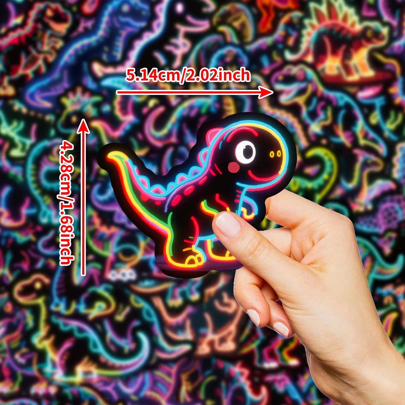 56/112 قطعة ملصقات خربش كرتونية على شكل ديناصور نيون ، شارات دينو ملونة يمكنك صنعها بنفسك للهاتف المحمول والكمبيوتر المحمول والجيتار ولوح التزلج والقرطاسية