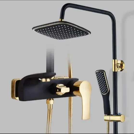 

Luxury bathroom shower faucet set Painted black and gold bathtub faucet mixer tap waterfall wall head Shower tap