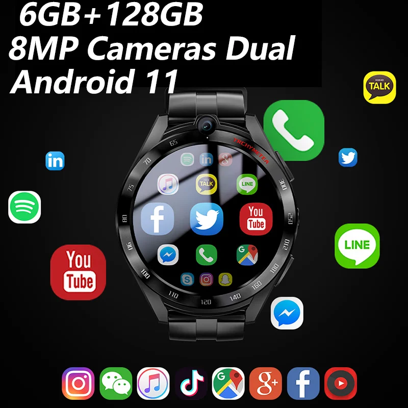 2023 New 4G Smartwatch for Men 6GB+128GB GPS WIFI Dual Camera HD Call Fitness Tracker Heart Rate Monitor Smart Watch Android 11