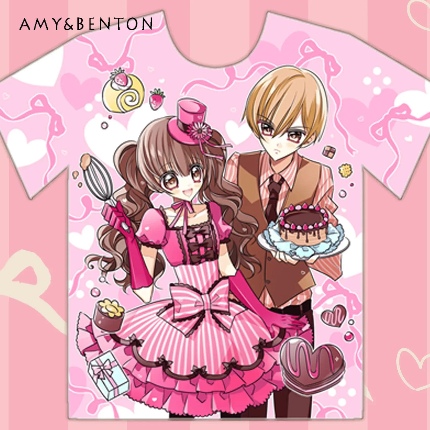 

Two-dimensional Animation Print Sweet Pink T-shirt Japanese Harajuku Subculture Short-sleeved Oversized T Shirt Y2K Graphic Top