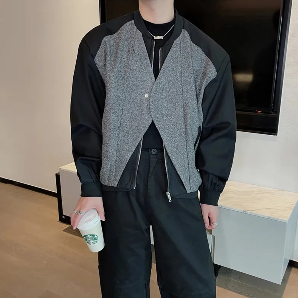 2025 Spring And Autumn New In Y2k Jacket Men Wool Splicing Contrast Color Design Loose Fake Two-Piece Niche Short Jacket Men