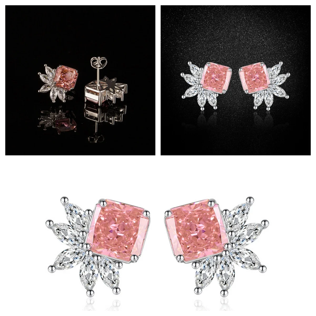

High Jewelry 925 Silver Padparadscha Earring Delicate Vibrant Pink Sapphire Ear Stud Sparkling Basic Women Fine Jewellery Gifts