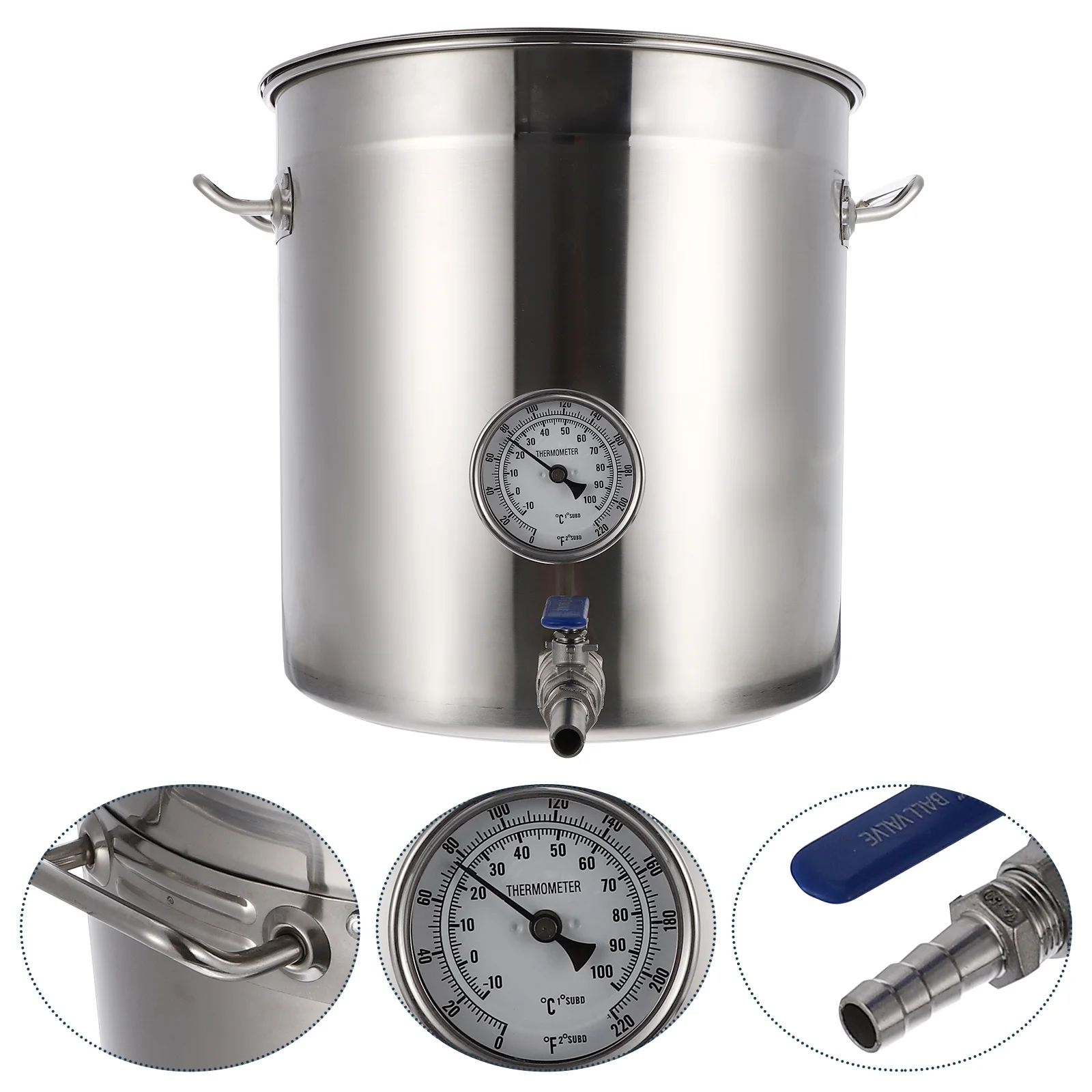 

Beer Barrel Brewing Container Pot with Thermometer Soup Kettle Stainless Steel Stock