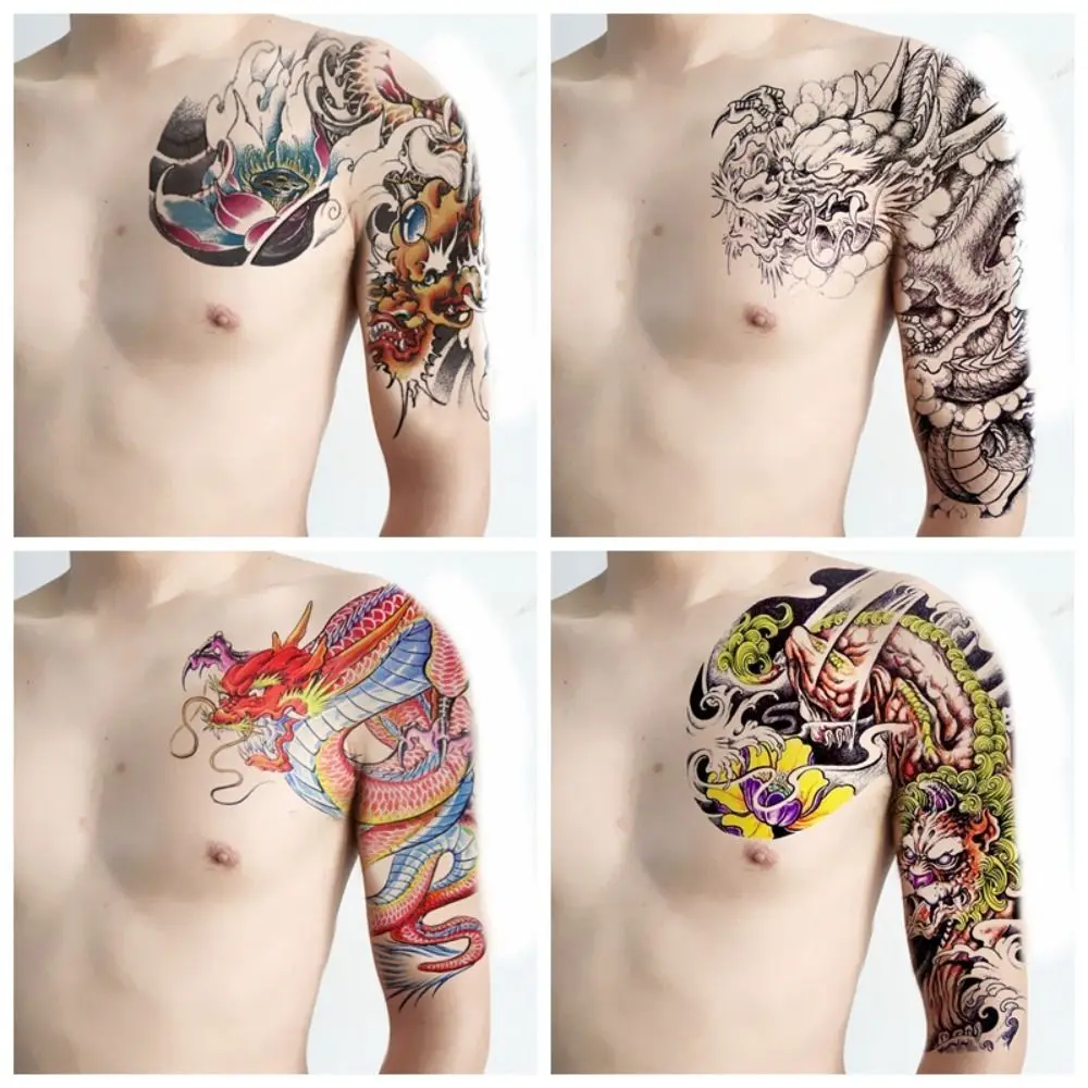 Dragão falso tatuagem adesivo à prova dwaterproof água colorido metade prego tatuagem adesivo durável de longa duração tatuagem temporária adesivo feminino