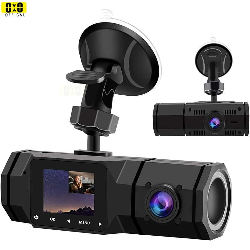 Car Recorder Dual Dash Cam FHD 1080P Front and Interior Dual Dash Cameras IR Night Vision Dashcam for Car Taxi Loop-Recording