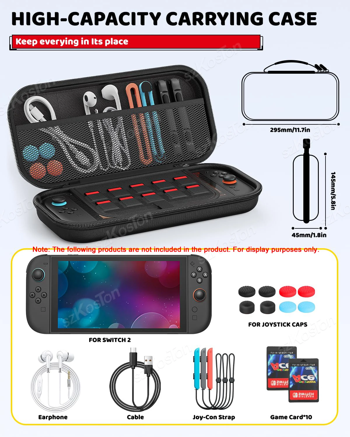 16 in 1 Gaming Accessories Set for Switch 2 Game Consoles Carrying Case+Screen Protector+Thump Grips+Dust Plug+Protective Shell