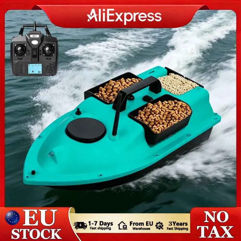 Bateau à appâts Flytec GPS avec 3 boîtes à appâts, télécommandé, avec fonction de positionnement GPS à 40 points et mode de navigation automatique.