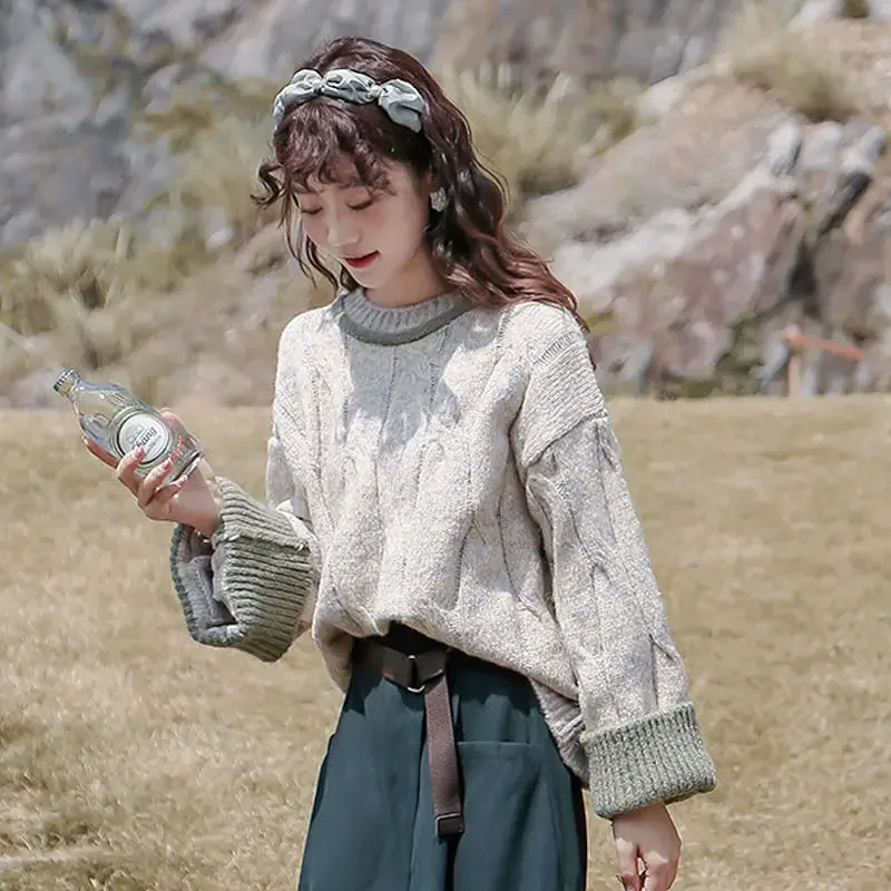 

Pullovers Women Thick Warm Sweater Sweet Girls Simple O-neck Knitwear Ulzzang Vintage Tender Popular Daily Newest Prevalent New