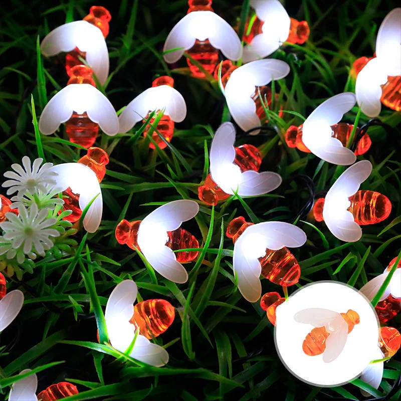 

Solar Bee LED String Lights Summer Outdoor Lighting Honeybee Light Up Garden Fence Balcony Flower Pot Tree Wedding Party Street