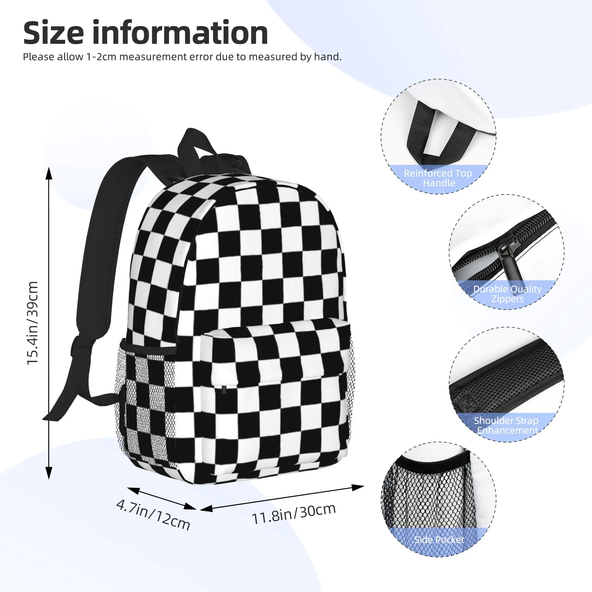 Black And White Checkered Backpack Hot Sale Daypack Large Capacity Boys Girls BookBag Shoulder Bags for Men Women School Bag