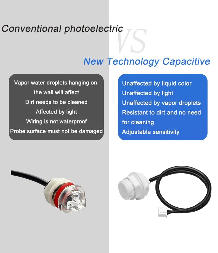 커패시턴스 접촉식 레벨 스위치 색상 변함 없는 고감도 안정적인 금속 및 비금속 물탱크 레벨 센서