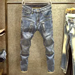 Jeans de moto coupe couvertes rétro pour hommes, pantalons de personnalité, mode américaine, printemps et automne, nouveau