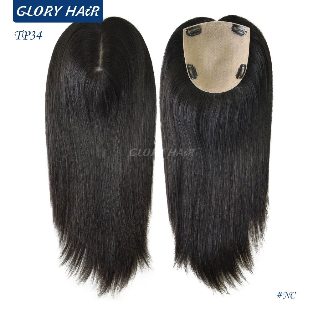 TP34 Injection Silk Top Diamond Net Cover Women Topper 15 Inch Chinese Remy Hair 4 Clips Perimeter 5.5x6 Human Hair Wig
