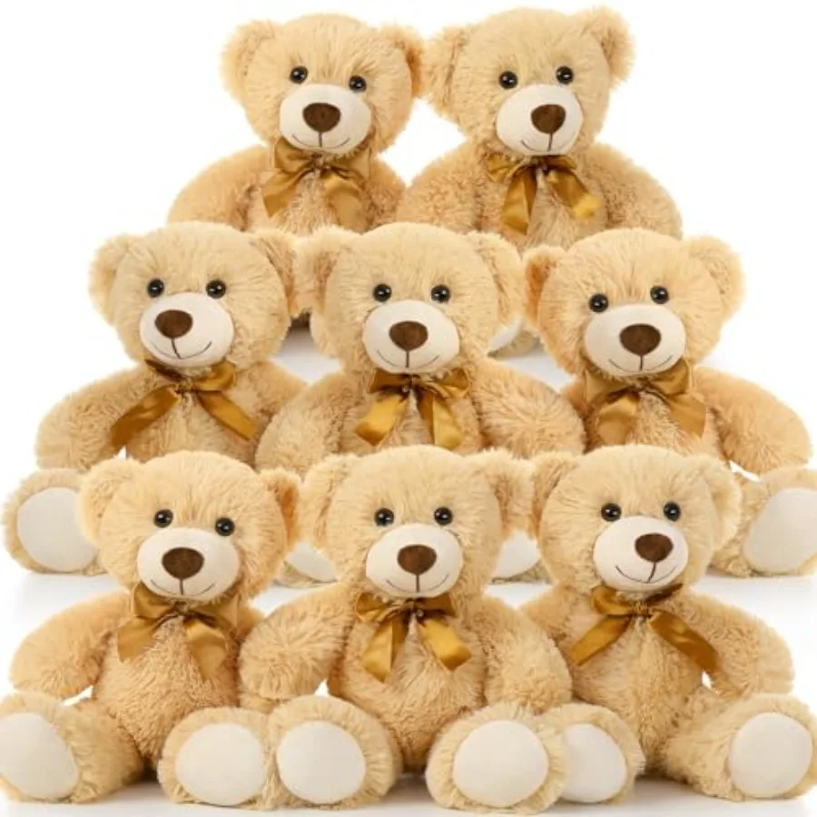

8 Packs Teddy Bears Bulk Stuffed Animals 14in Small Teddy Bear Plush Light Brown Cute Stuffed Bears for Centerpiece Baby Shower