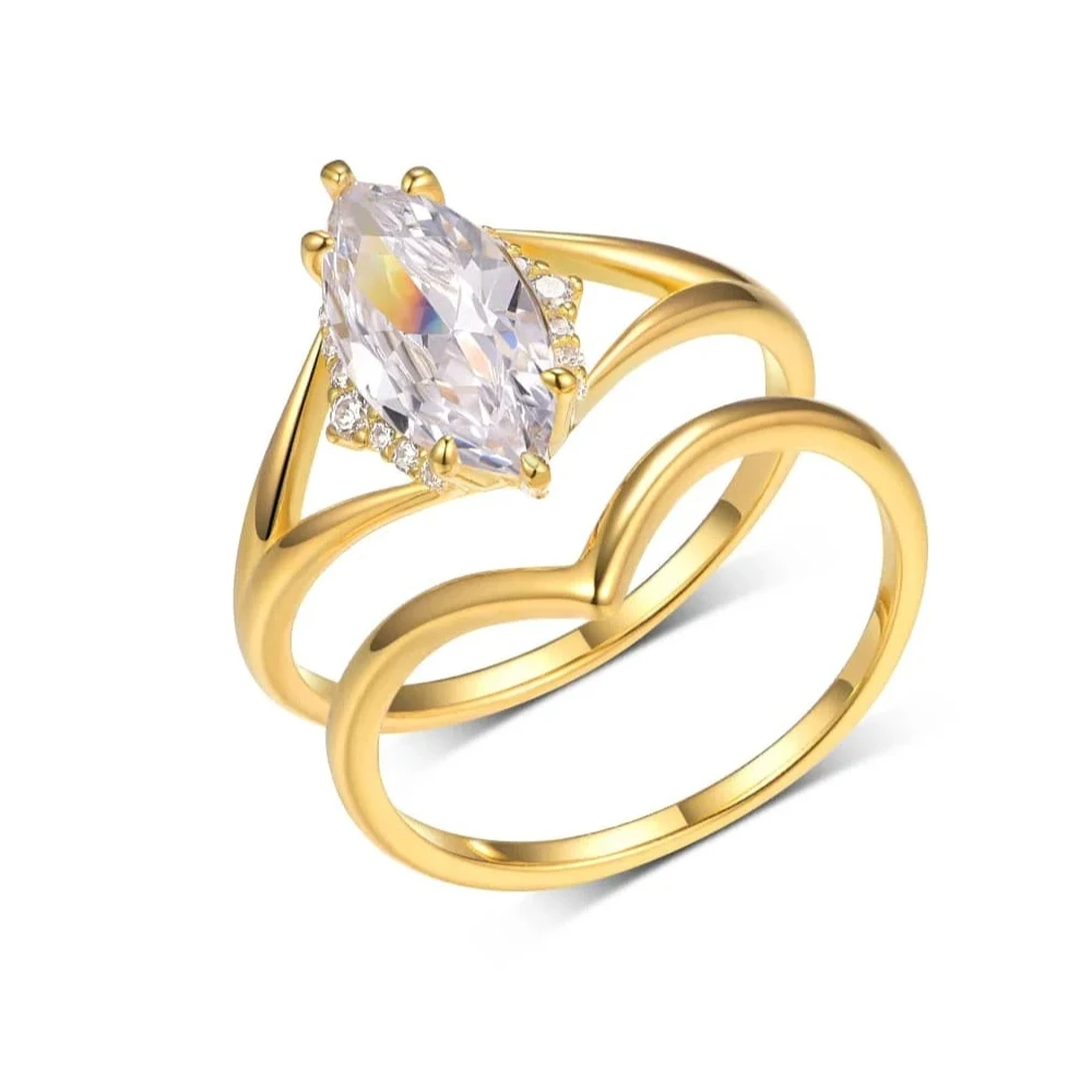 

Набор колец из стерлингового серебра 925 пробы с муассанитом 2 карата, ювелирные изделия, позолоченные, 18 карат, подходит для подарков, подарков на день рождения