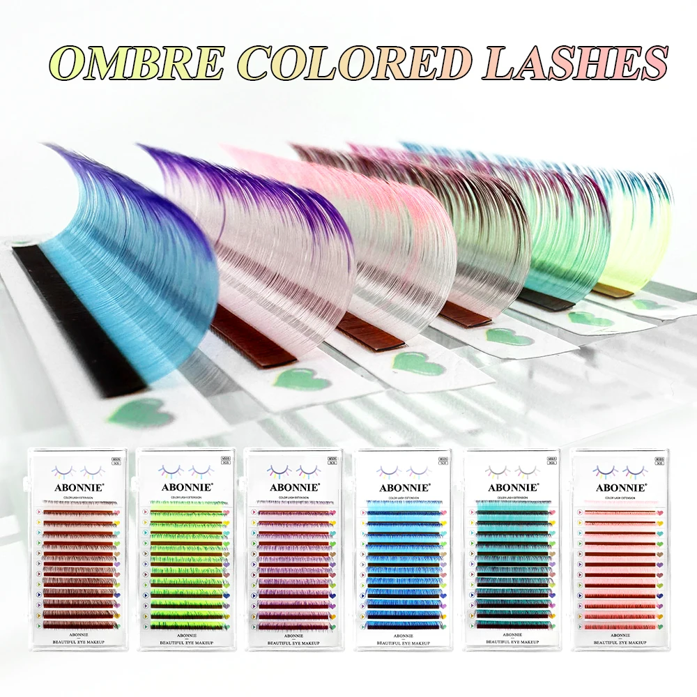 ABONNIE Neue Farbverlauf-Wimpernverlängerung in Rot, Grün, Blau, Lila, Einzelne Faux-Mink-Ombre-Farbwimpern – Detail 5