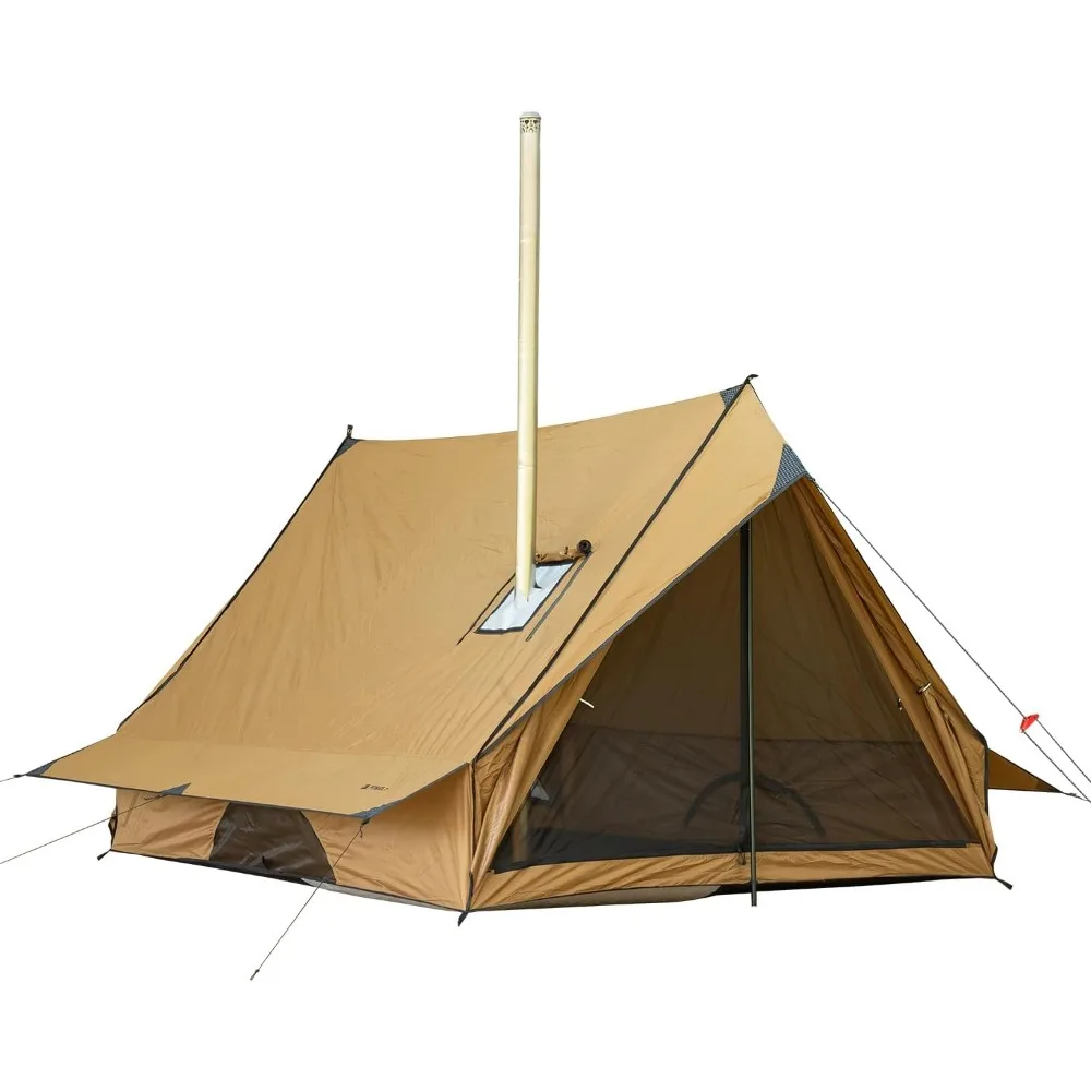 

camping hot tent cabin tent, chalet 70 pro portable wall tent with stove jack and two poles for 2-3 person hiking, backpacking