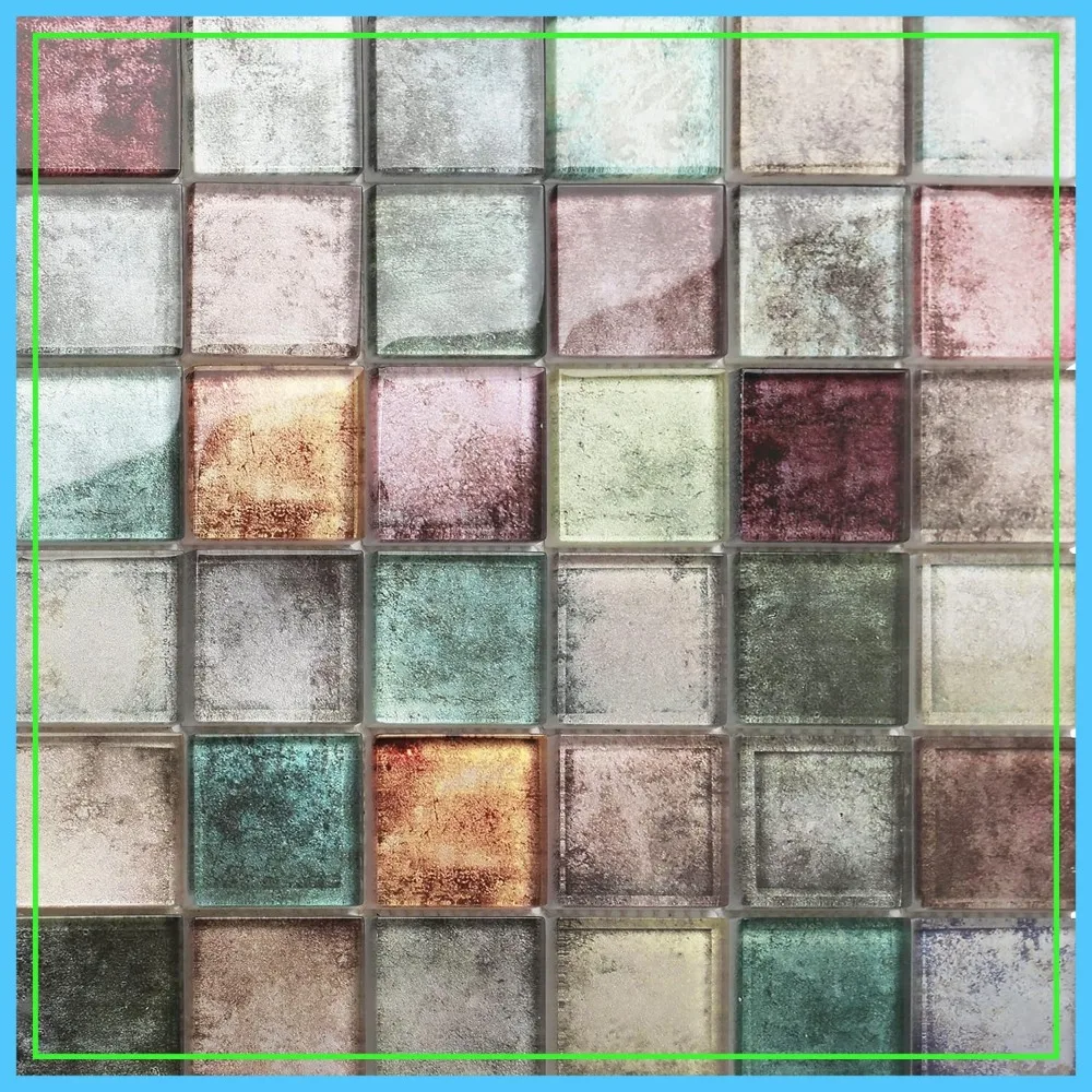 

Antique 2x2 Glass Mosaic Tile Glazed Red Grey Grid Wall Backsplash PT31 (5 Sheets)