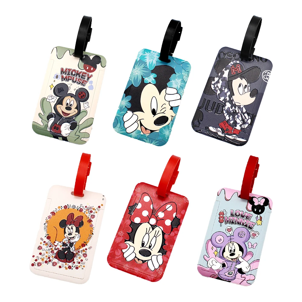 ป้ายกระเป๋าเดินทางรูปการ์ตูนสำหรับกระเป๋าเดินทาง Disney Mickey Minnie ที่ใส่ที่อยู่ ID กระเป๋าสัมภาระเดินทางแบบพกพาได้ป้ายกระเป๋าขึ้นเครื่อง