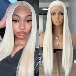 Platinum Blonde Synthetic Lace Front Wigs For Women Glueless Natural Long Straight Synthetic Hair Daily Wear Cosplay Blonde Wig