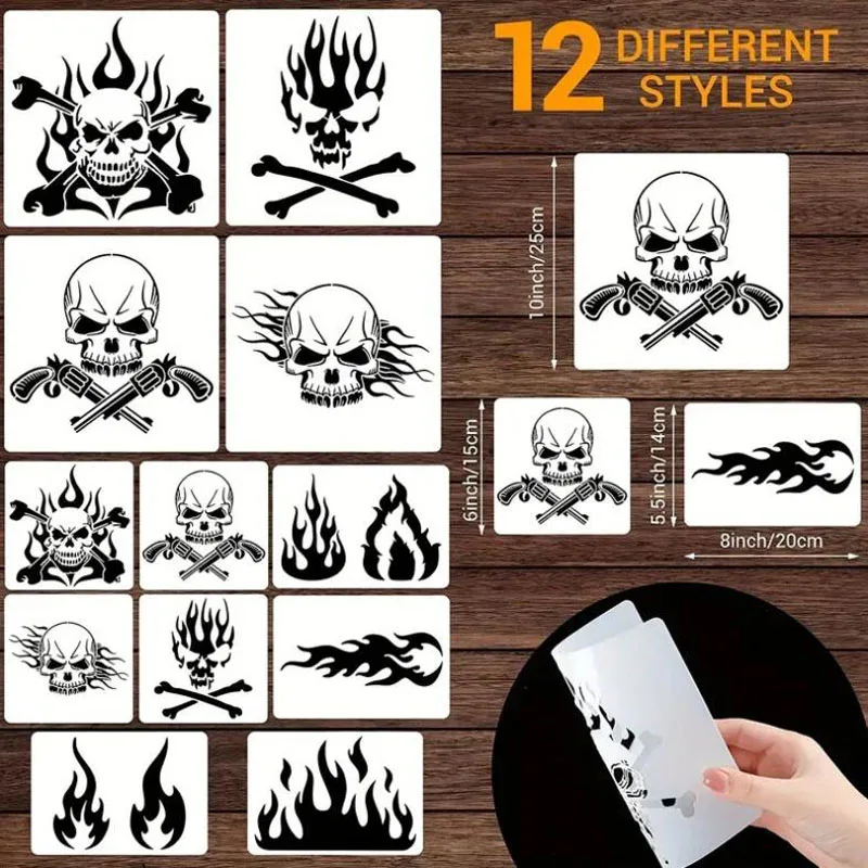 25*25pc Skull Flame Theme Stencils DIY Wall Layering Painting Template Decoration Scrapbooking Embossing Album Supplies Reusable