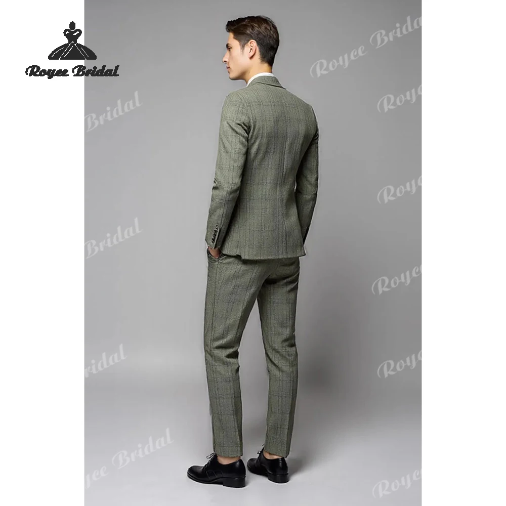 Grey Green Plaid Three Piece Single Breasted Men's Wedding Suit 2026 Notched Lapel Business Suit Customized trajes para hombre