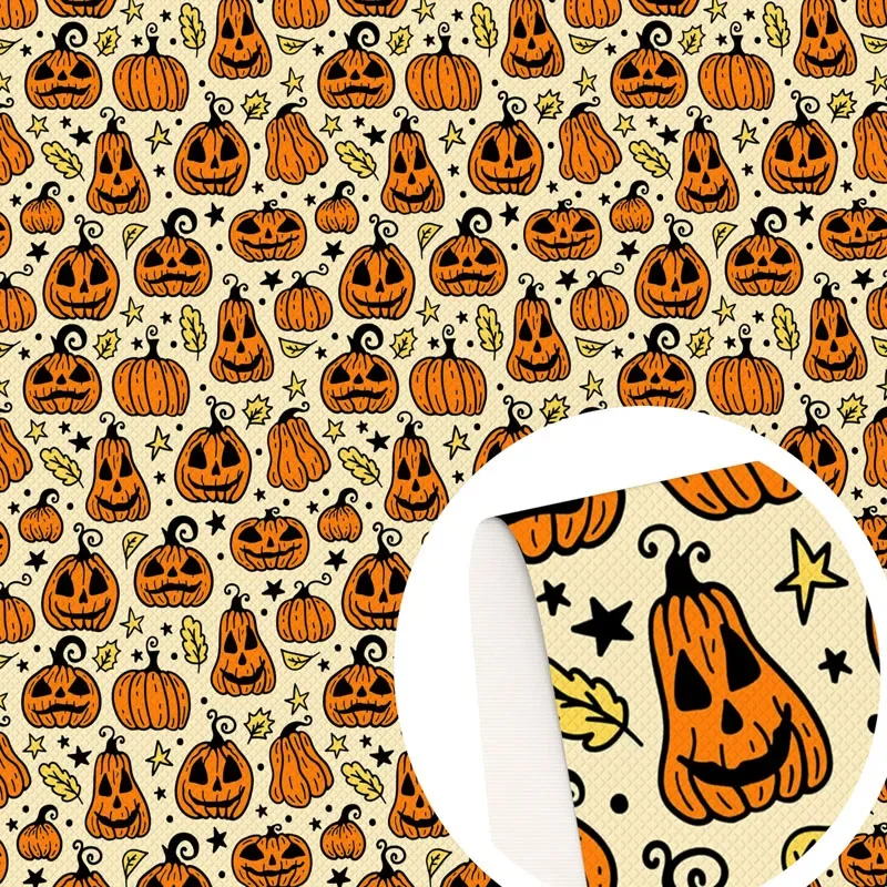 

Halloween Festival Pumpkin Devil Printed PVC Synthetic Leather Fabric Materials