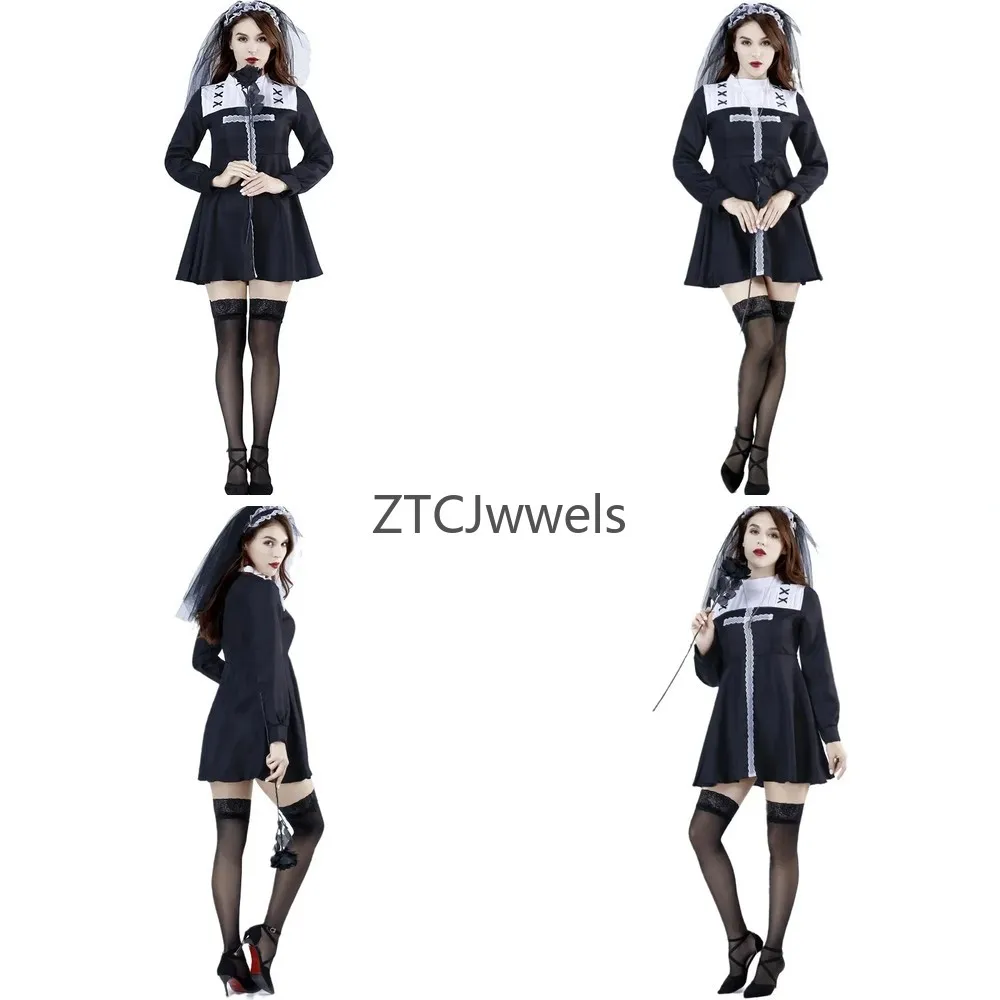 

Женский костюм монахини для косплея, соблазнительная униформа священницы, платье для вечеринки на Хэллоуин, карнавальный наряд для ролевых игр