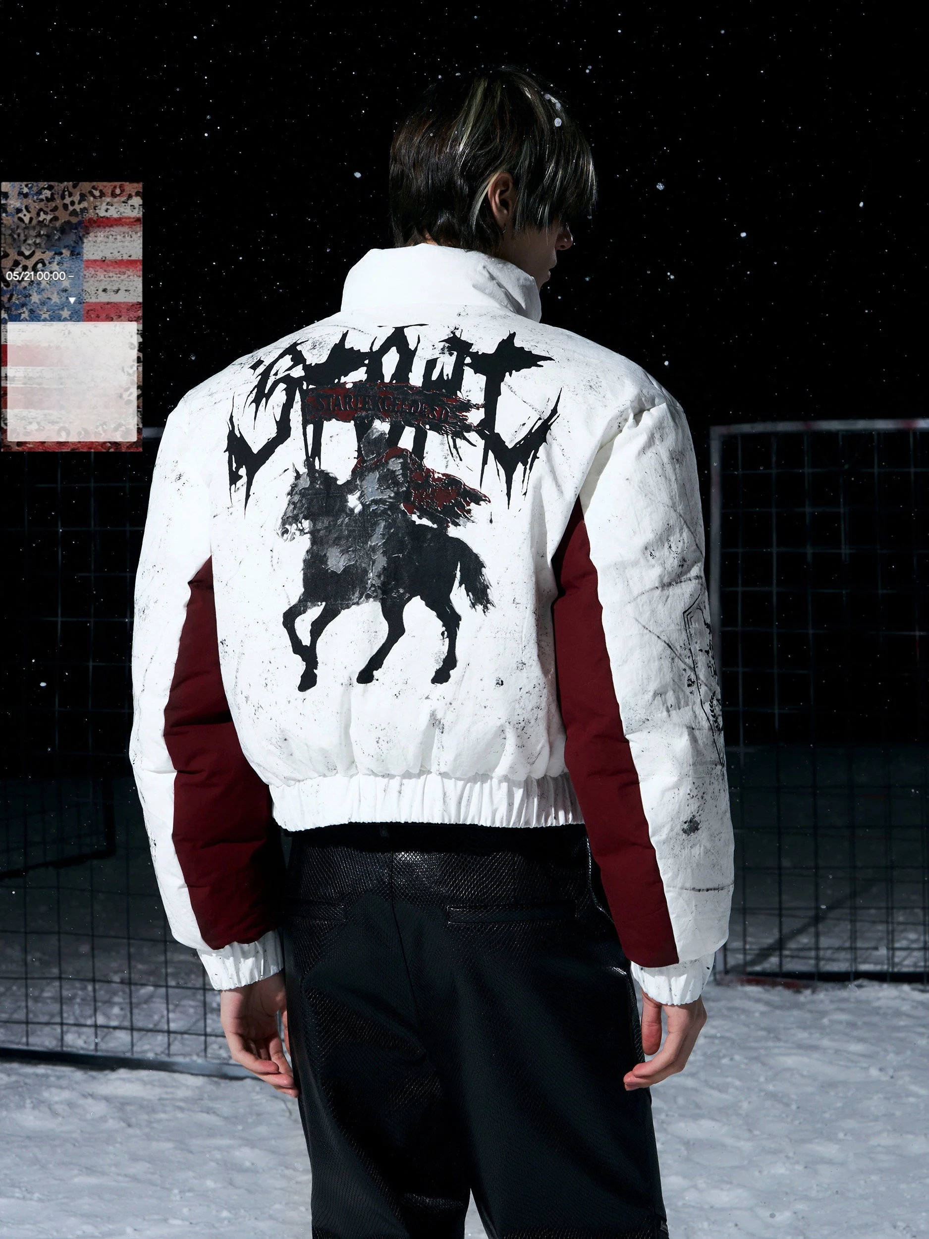 

SEE Knight War Hand-Painted Thiened Stand Collar Cotton Jaet Men's Winter Warm Cotton Coat Stand Fit Daily Wear