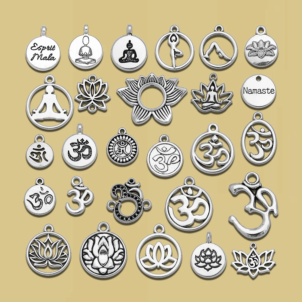 Lotus Flower Yoga Om Namaste Charms Buddha Pendant For Diy Jewelry Making Accessories Wholesale Items Bulk