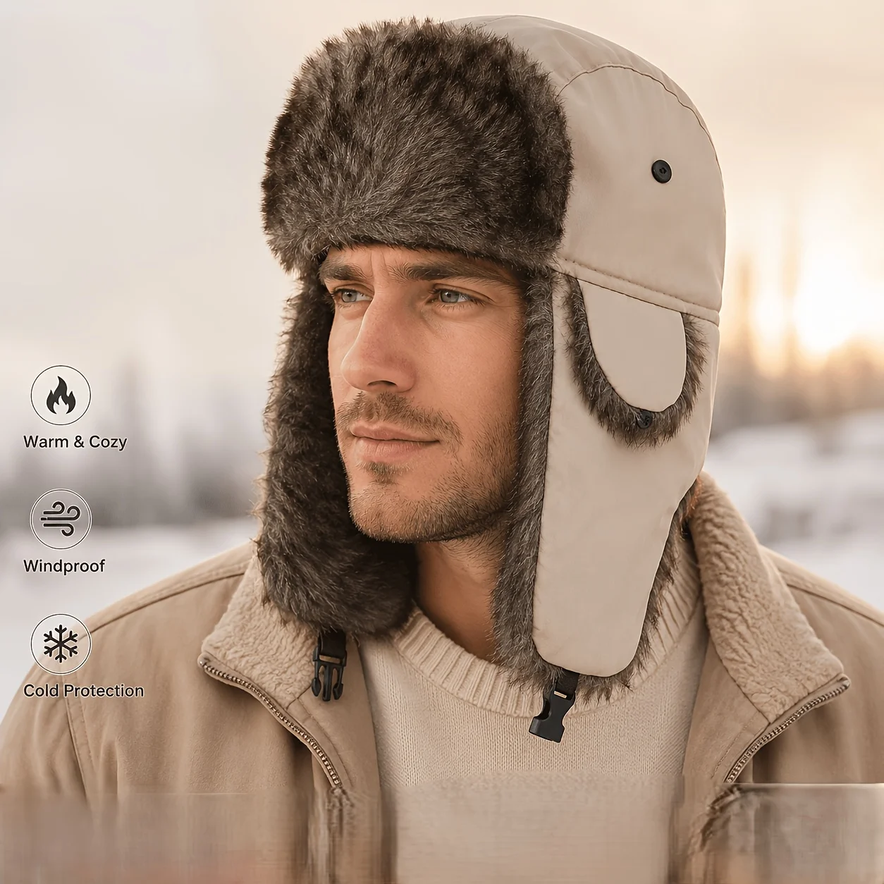 1 European and American men's winter thick velvet warm Lei Feng hat for both men and women outdoor windproof hat