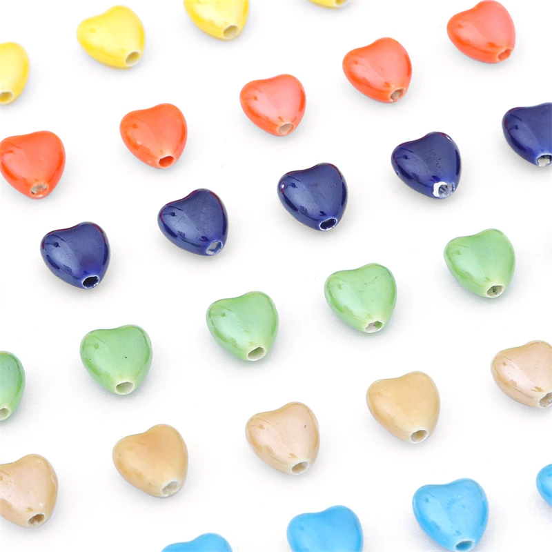 10pcs 10mm Multicolor Heart Shape Ceramic Beads Porcelain 2mm Hole Beads for DIY Jewelry Making Keychain Bracelet Earring Charms