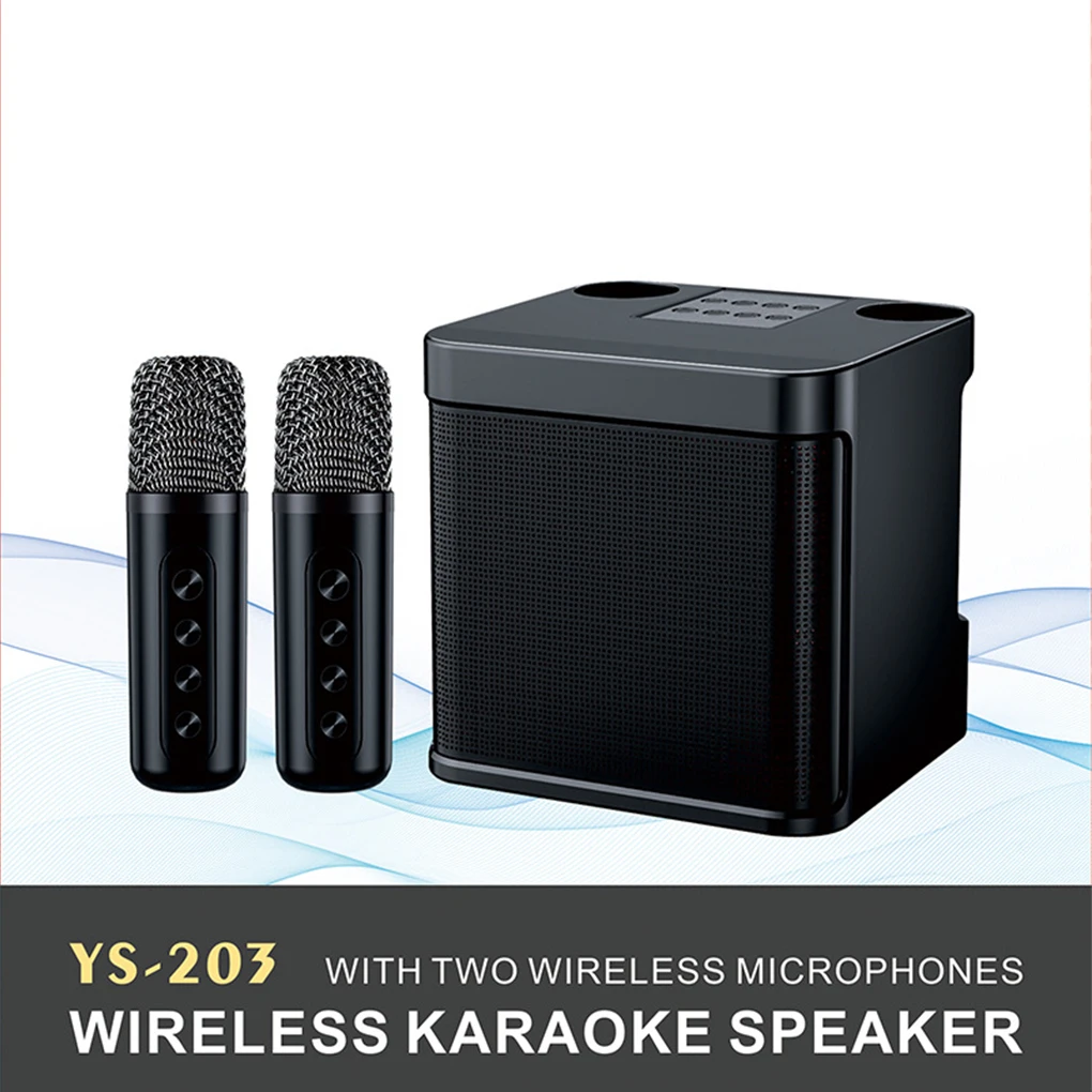 

Караоке-машина с двумя беспроводными двумя микрофонами, портативная бумбокс, AUX TF-карта, U-дисковый плеер, устройство смены голоса для вечеринки