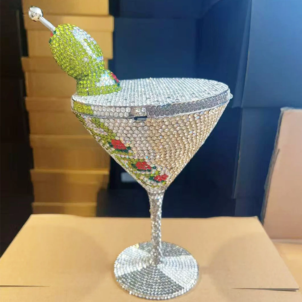 

WHTUOHENG Martini Evening Bag Diamond Clutches Goblet Shape Crystal Party Rhinestone Wedding Clutch Cocktail Women Purse Handbag