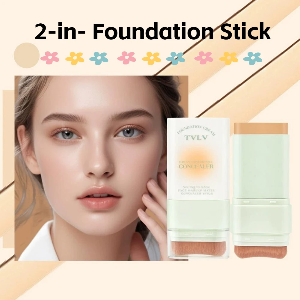 Fondotinta in stick 2 in 1 Correttore impermeabile resistente al sudore a lunga durata con finitura opaca con pennello Trucco di bellezza per il contorno del viso