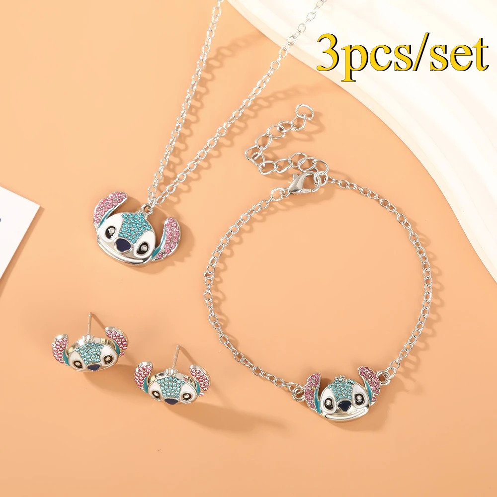 

Cartoon Lilo & Stitch Necklace Bracelet Earrings Set Anime Figures Accessories Kawaii NecklaceHip Hop Pendant Necklace Gift