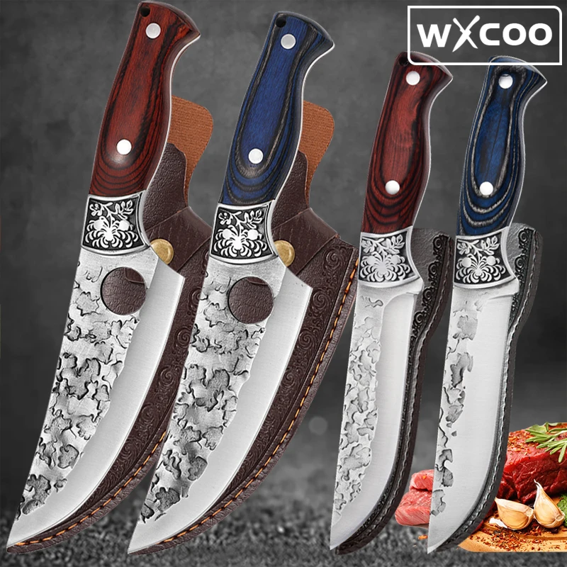 

WXCOO Kitchen Boning Knife Set High Carbon Steel Forged Professional Butcher Viking Knife Meat Fish Fruit Cleaver Chef Knives
