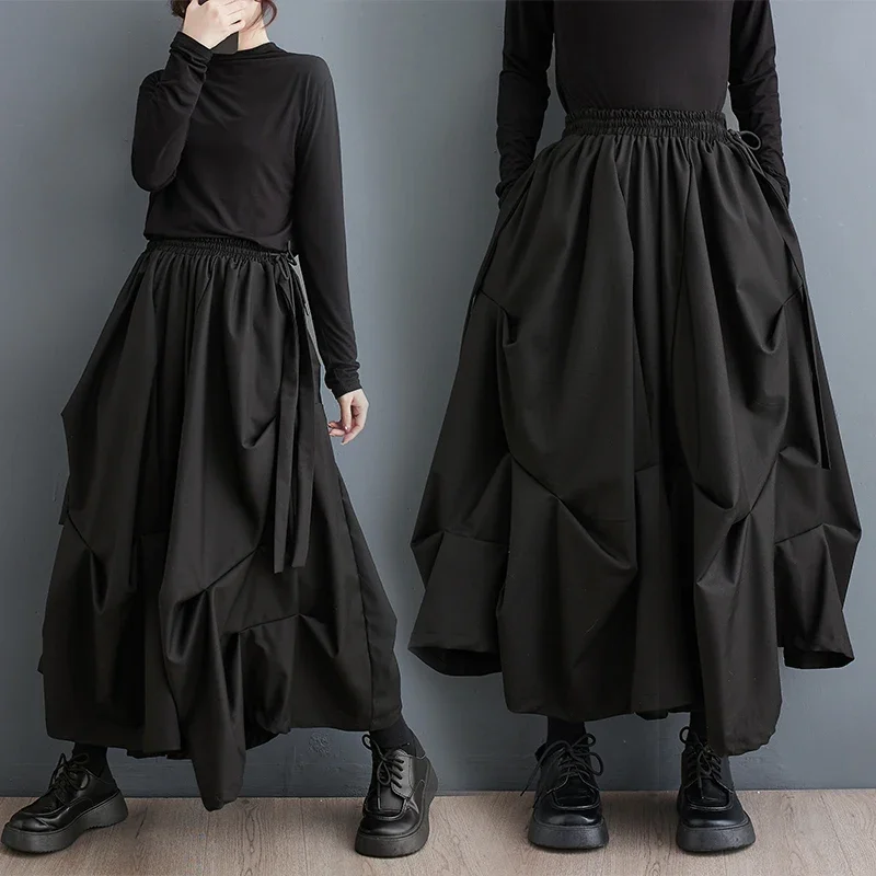 2026 New Slimming High Waist Wide Leg Pants Multiple Pleats k Sle Faionable Skirt Pants Autumn Winter New Arrival Bla Pants