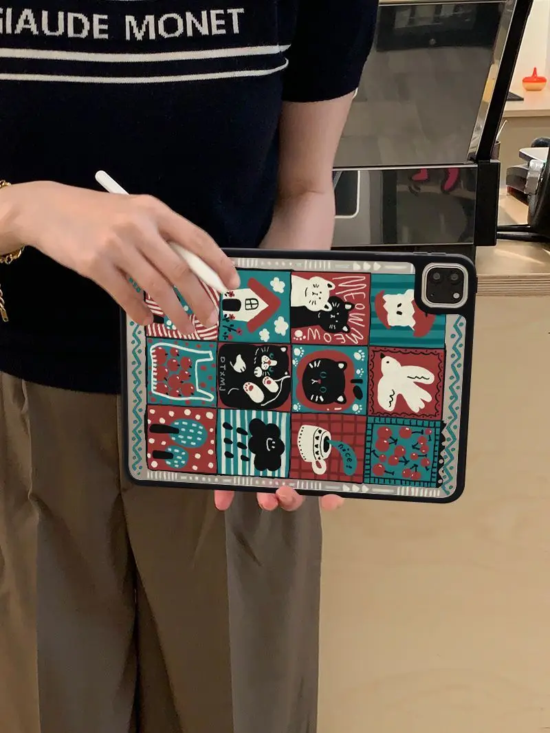 Vintage Plaid Patchwork Rabbit Apple For iPad 13 11 M5 M4 M3 M2 12.9'' Pro11th A16 10 9 8 5 Th Air 4 3 2 1 Mini 6 7 Case
