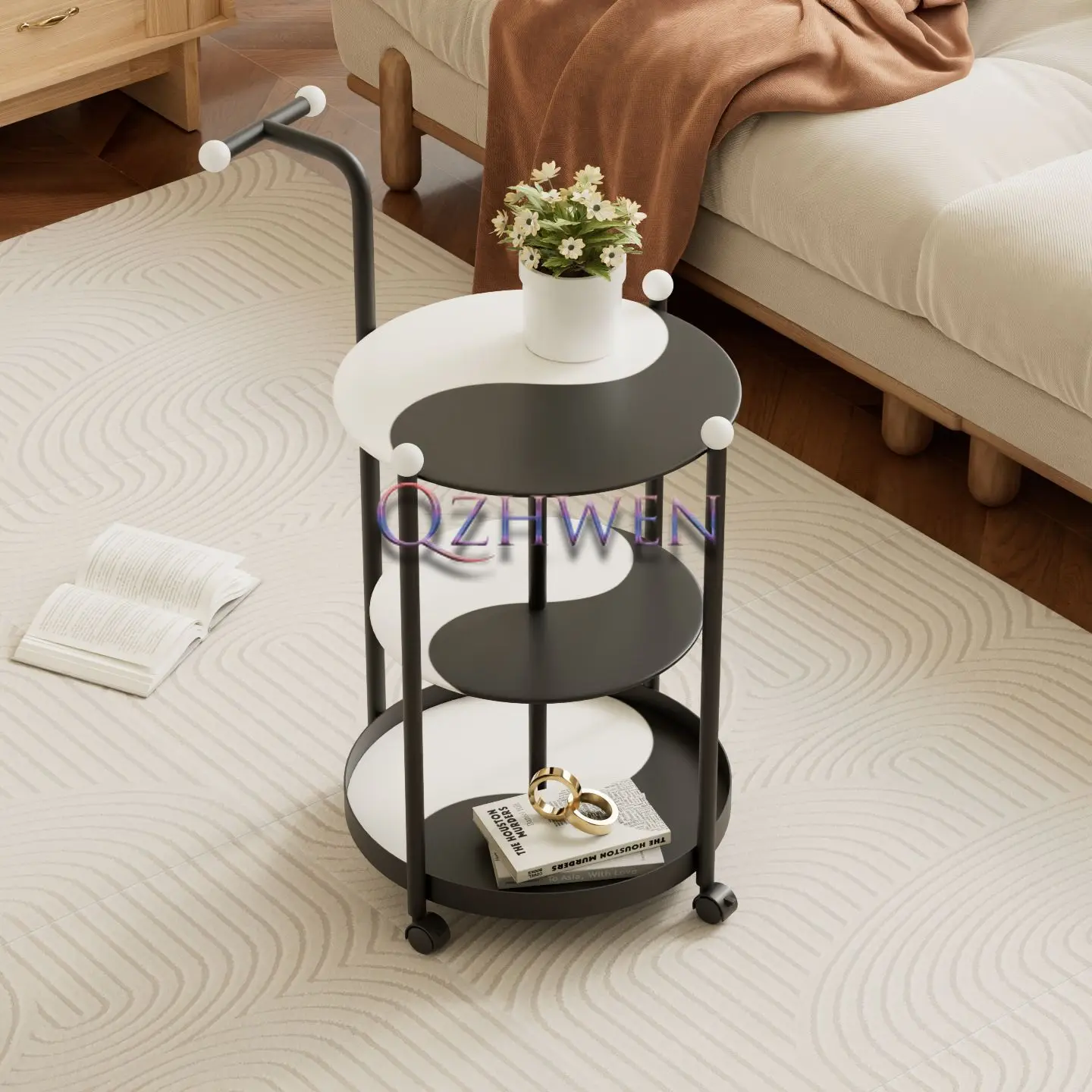 

3 Layers Glass Side Table Bedroom Bedside Movable Corner Table Living Room Sofa Cart Universal Wheel Trolley Round Storage Rack