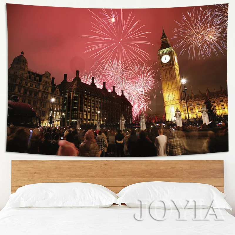 Modern Cityscape Night Tapestry Evening London England Tower Bridge Big Ben Wall Hanging Backdrop for Bedroom Living Room