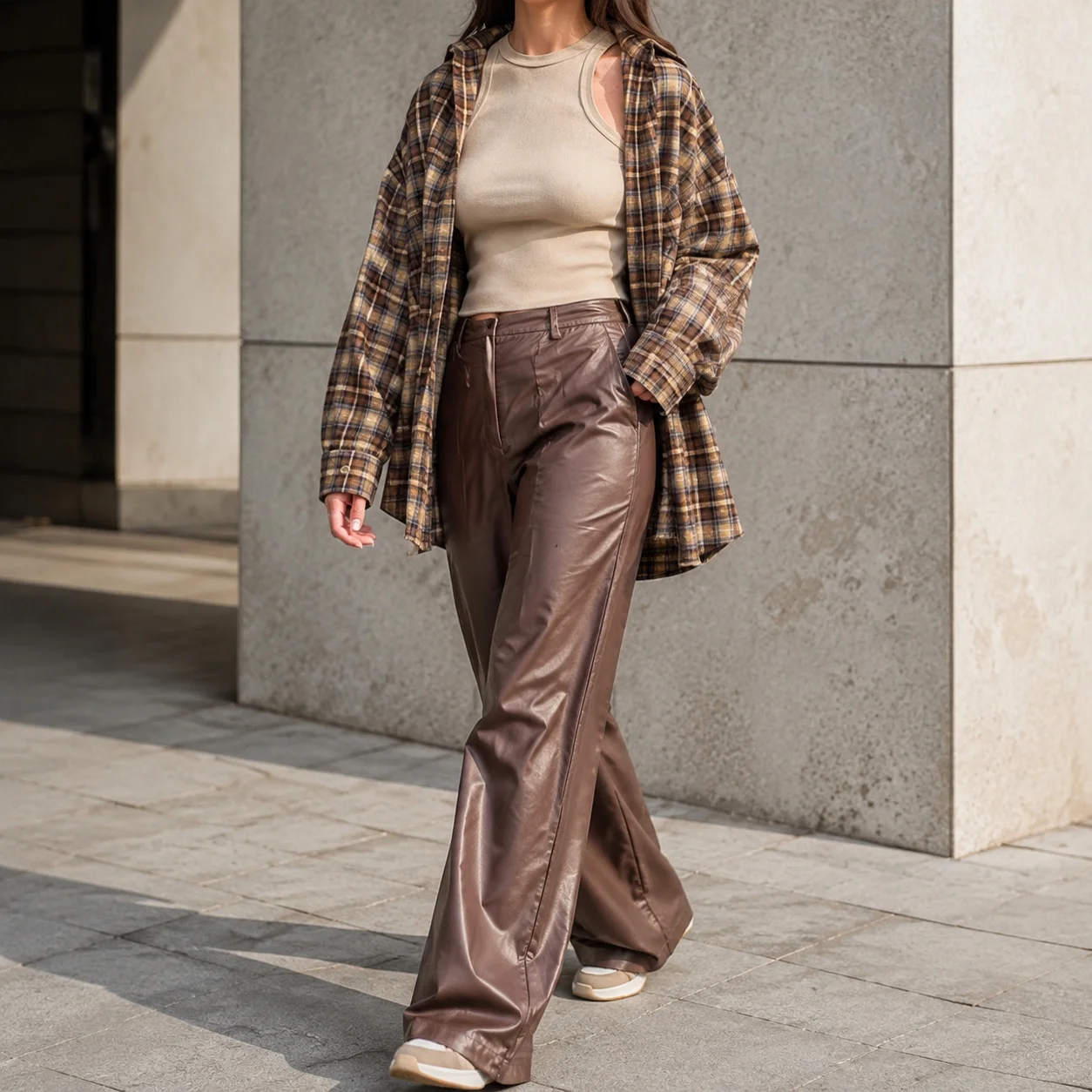 Plaid Loose Fit Shirt Urban Style with Long Sleeve Plaid Pattern Single Breasted Patchwork Shirt Sleeve Long Length Women Blouse