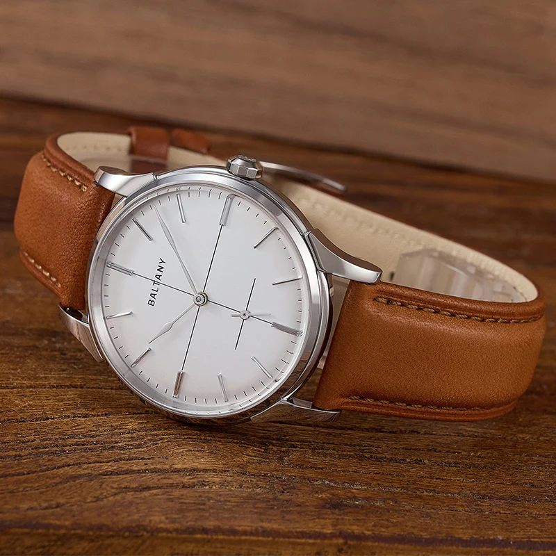 Baltany Men Automatic Watch Pilot 38.5mm Manual Winding Mechanical Wristwatch Sapphire Mirror Waterproof Small Second Dial