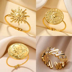 Stainless Steel Sun Rings For Women Gold Color Sun Butterfly Finger Adjustable Ring Aesthetic Fashion Wedding Jewelry Gift