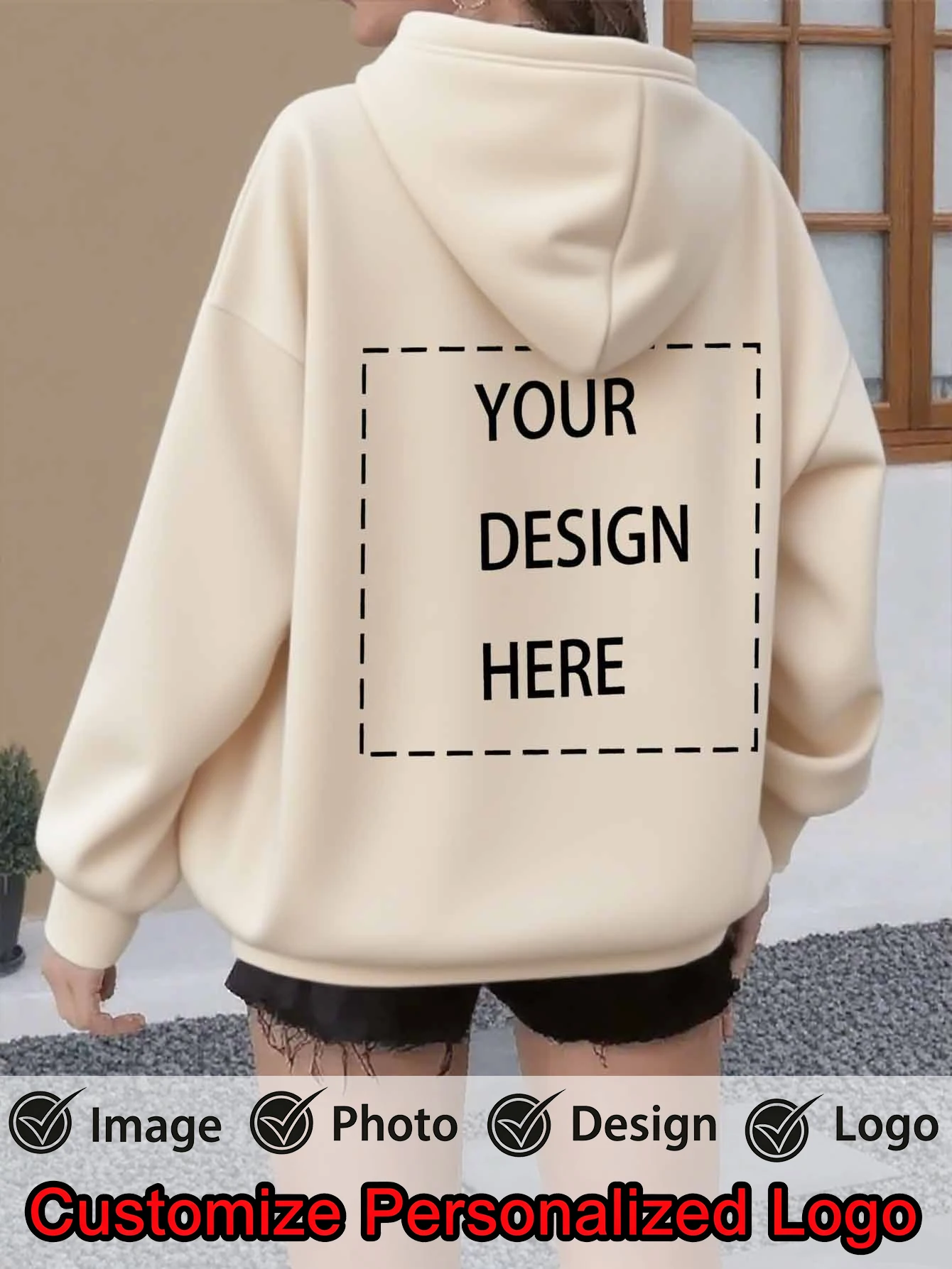 Winter Customized Hoodies Womens Basic Loose Fleece Sweatshirts Casual Warm Woman Tops Personalization DIY Your Graphic Clothes