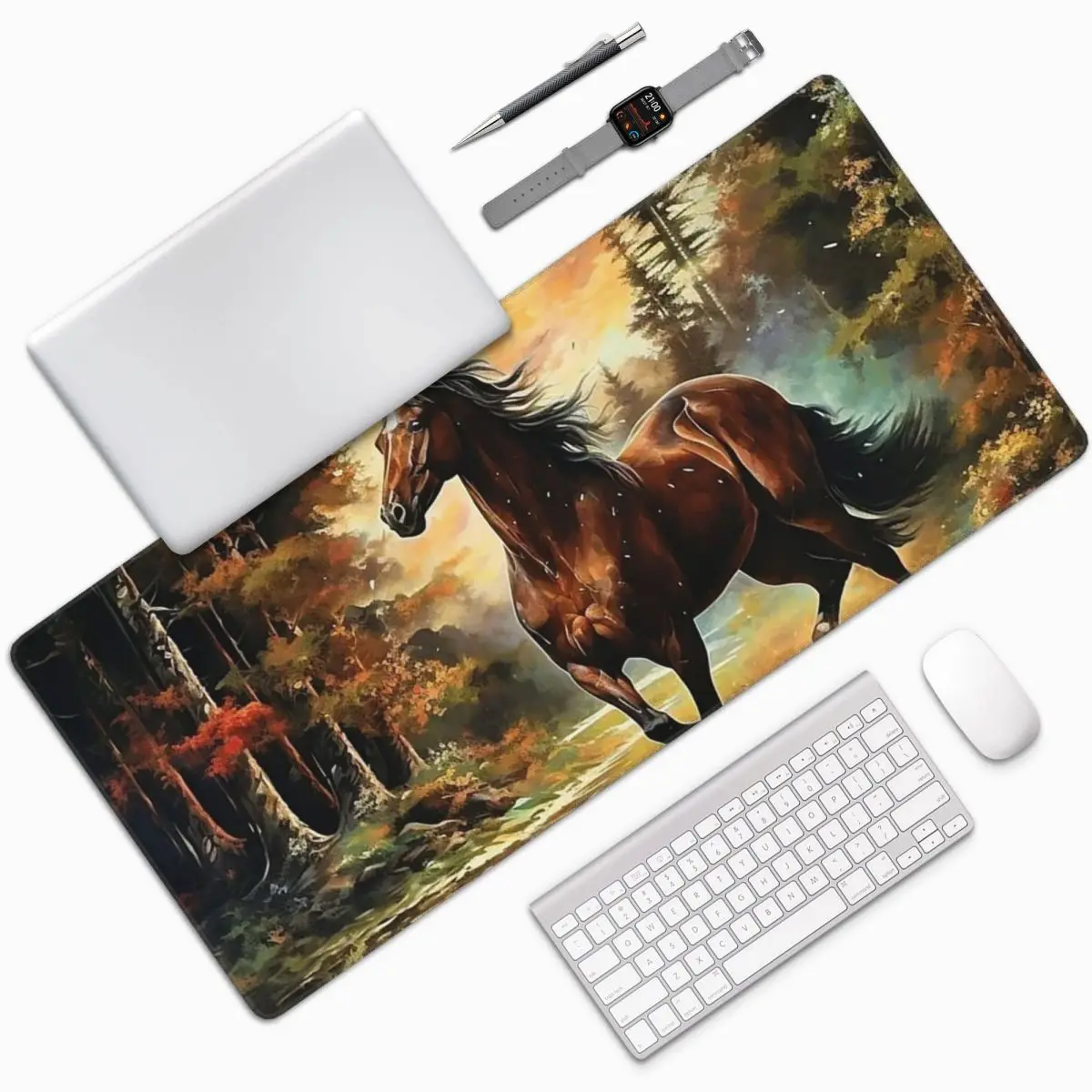 Horse Under The Autumn Leaves Tree Large Mouse Pad Computer Keyboard Mouse Mat PC Laptop Desk Mat Office Accessories Table Mats