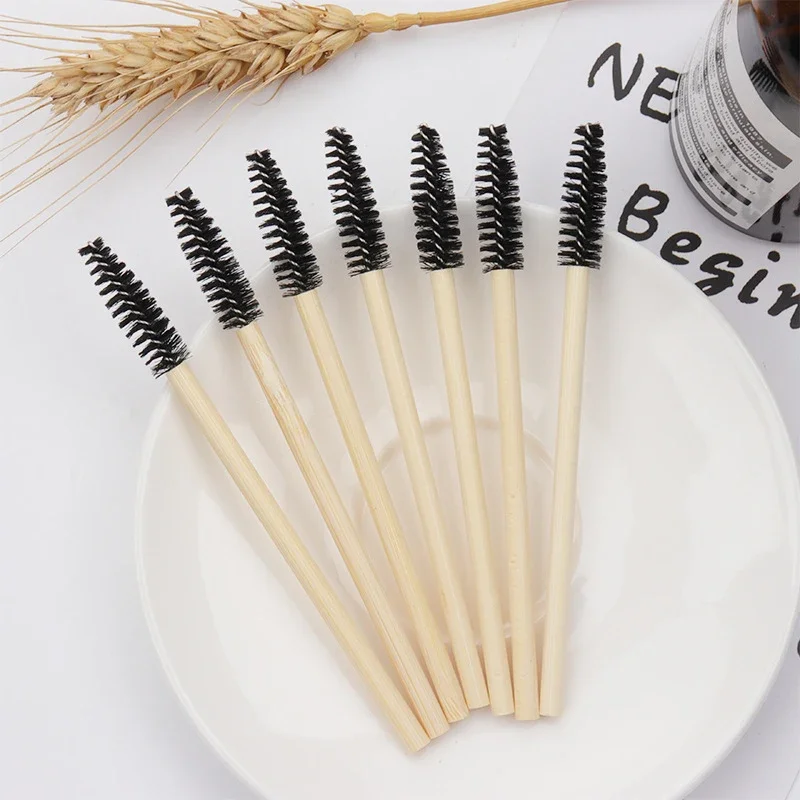 Brosse à cils avec manche en bambou, applicateur de mascara, pinceaux de maquillage, outil d'extension de cils, 50 pièces, 100 pièces